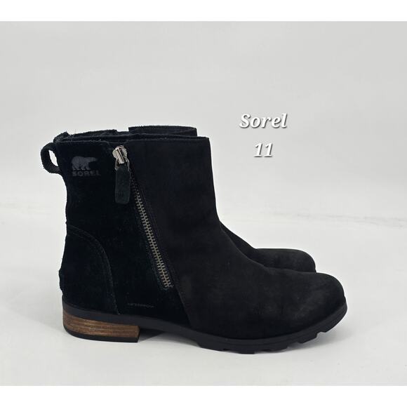 Sorel Emelie Short Waterproof Suede Boots - Black - Women’s 11 - Picture 1 of 8